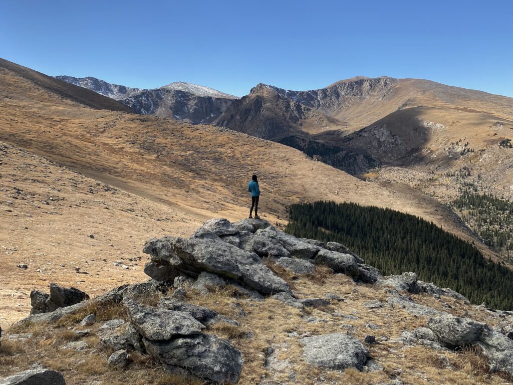 Dramatic golden mountains and blue sky